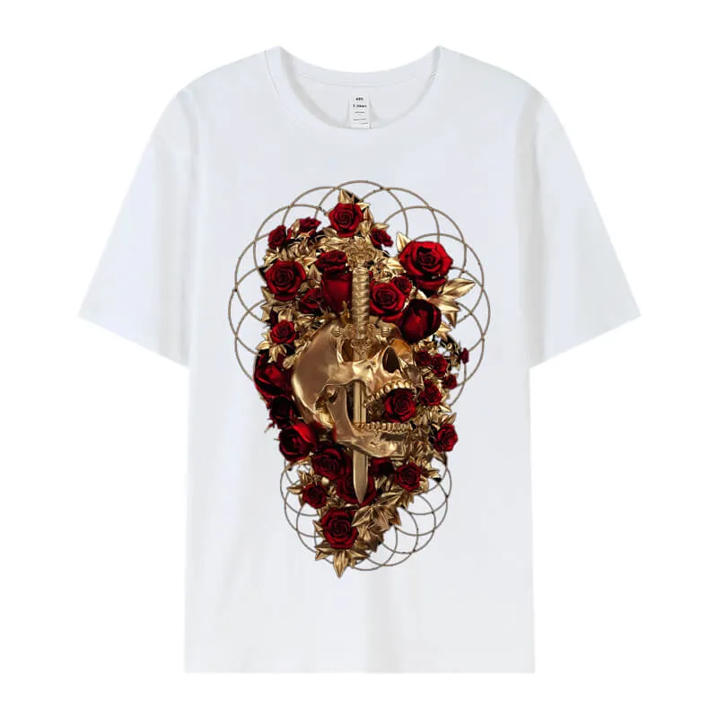 Skull Dagger Rose Cotton T-shirt