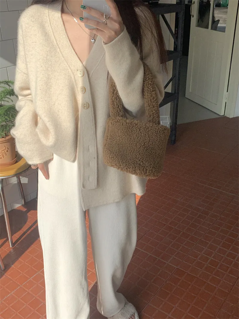 Soft Knit Designer V-Neck Side Button Sweater