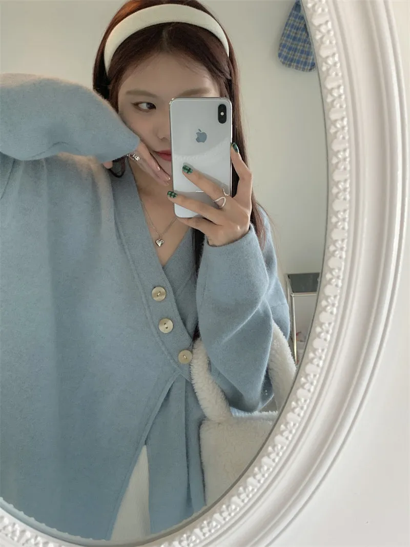 Soft Knit Designer V-Neck Side Button Sweater