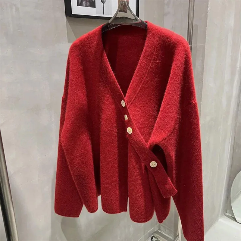 Soft Knit Designer V-Neck Side Button Sweater
