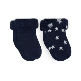 Solid/Stars Infant Socks -2 pack - Navy