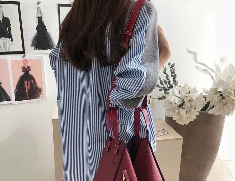 Striped Shirt V-Neck Cardigan
