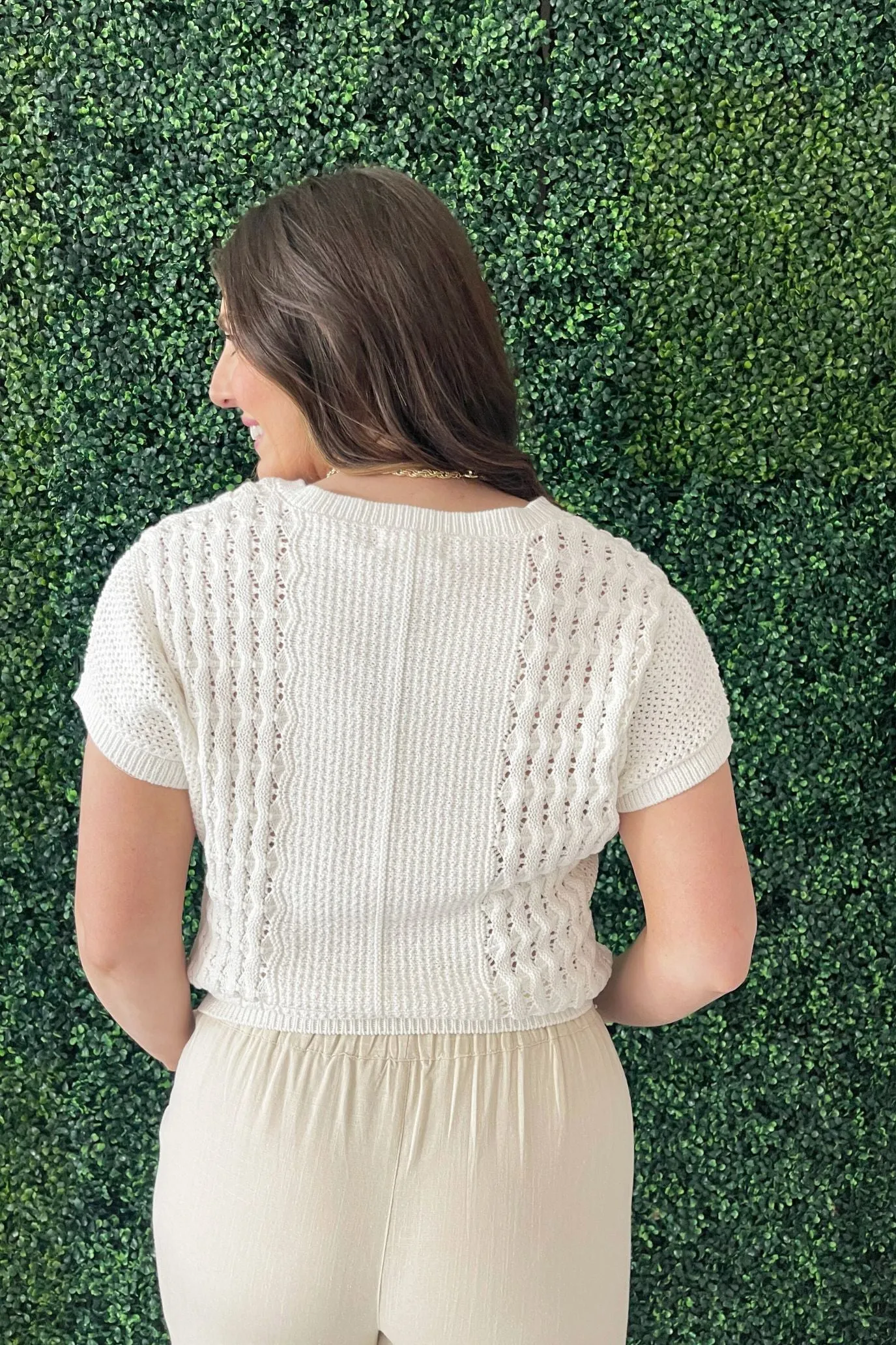 Tilda Pullover V-Neck Knit Short Sleeve Sweater