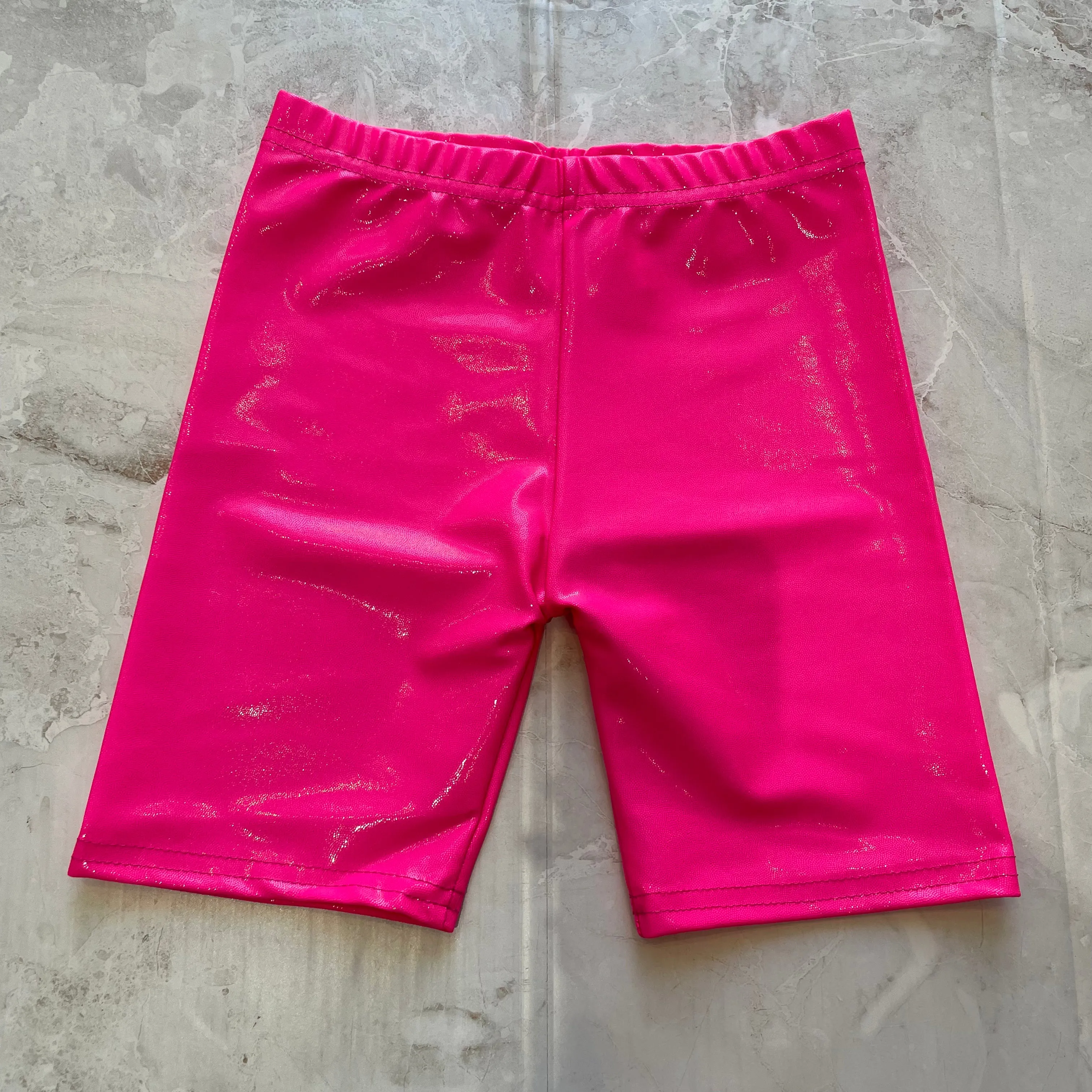 Tween Bottoms | Metallic Biker Shorts- Neon Pink | Dori Creations