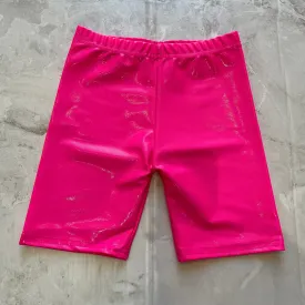 Tween Bottoms | Metallic Biker Shorts- Neon Pink | Dori Creations