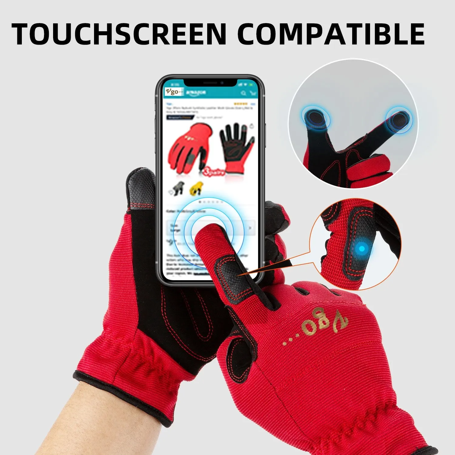 Vgo 3 Pairs Nubuck Leather Work Gloves (Red Grey Yellow,NB7581)