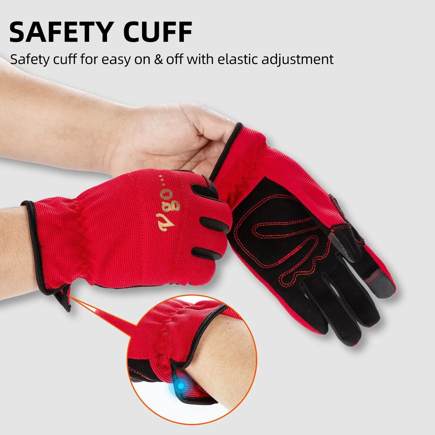 Vgo 3 Pairs Nubuck Leather Work Gloves (Red Grey Yellow,NB7581)