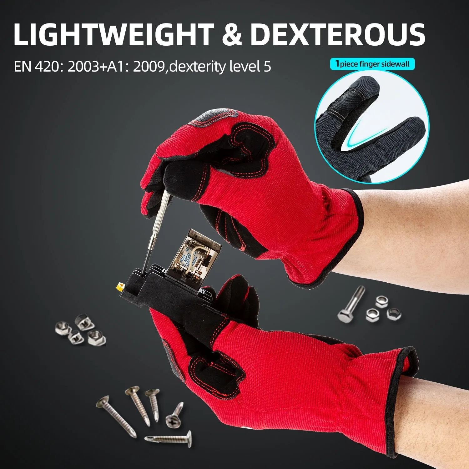 Vgo 3 Pairs Nubuck Leather Work Gloves (Red Grey Yellow,NB7581)