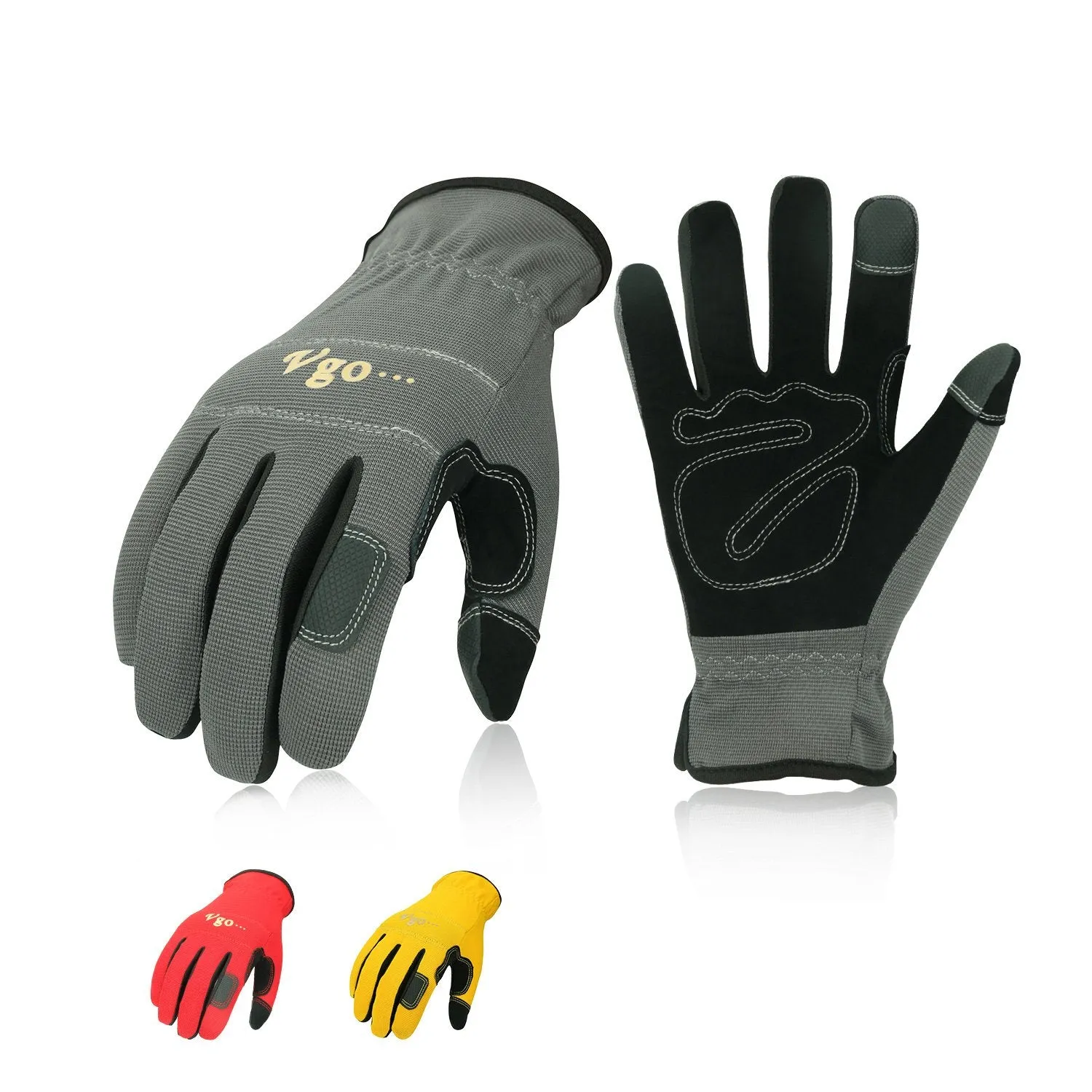 Vgo 3 Pairs Nubuck Leather Work Gloves (Red Grey Yellow,NB7581)