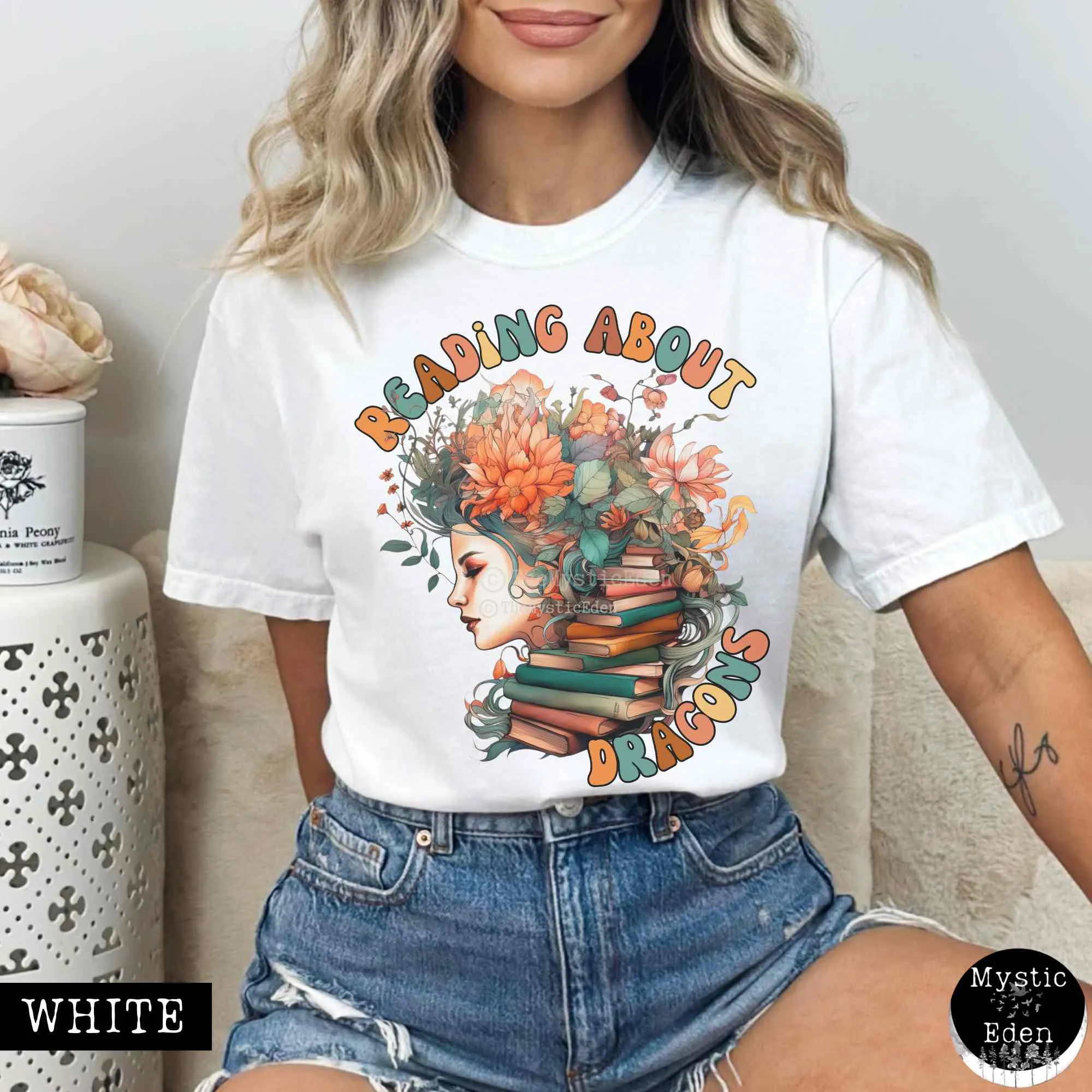 Vintage Reading About Dragons Bookish T-Shirt