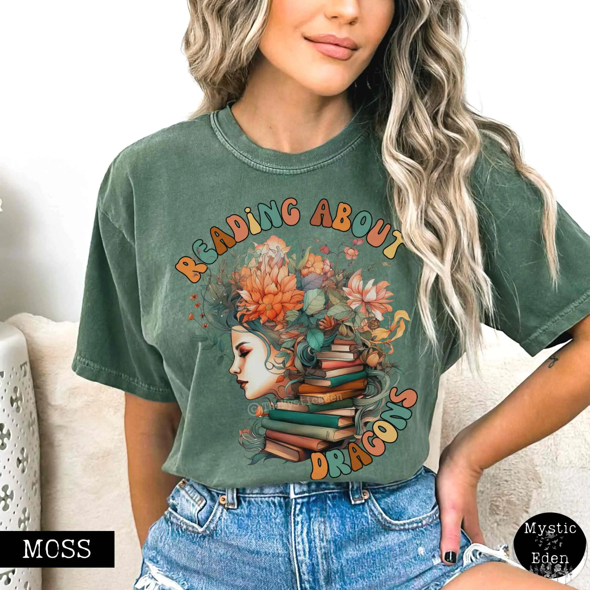 Vintage Reading About Dragons Bookish T-Shirt