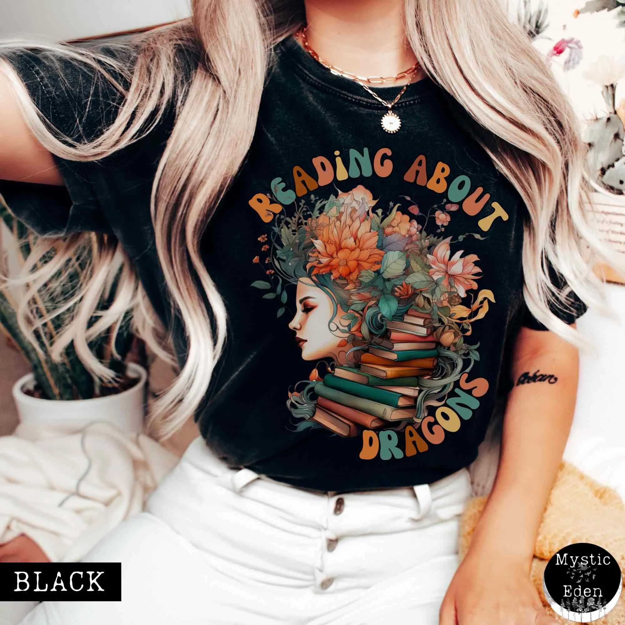 Vintage Reading About Dragons Bookish T-Shirt