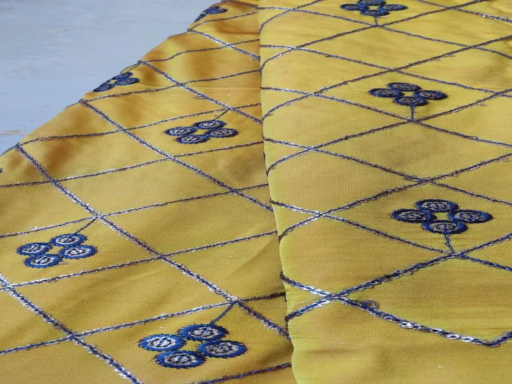 Yellow Traditional Thread & Golden Sequins Taffeta Silk Fabric